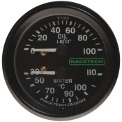 Racetech Mechanical Oil Pressure/Water Temperature Gauge 100 PSI / 110°C