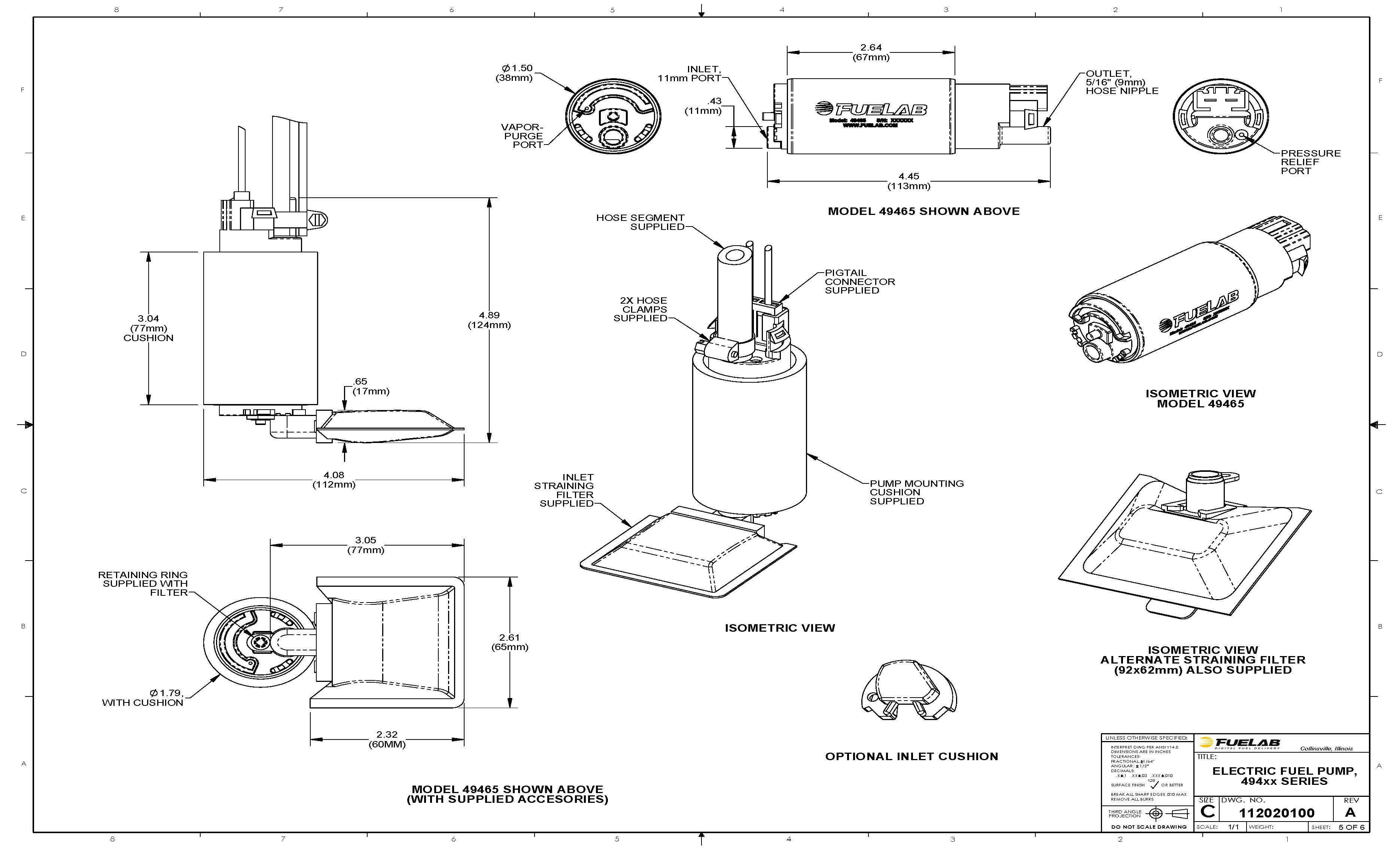 Buy Fuelab High Output In Tank Electric Fuel Pump 300LPH, 11mm Inline Inlet, 8mm Outlet 49465