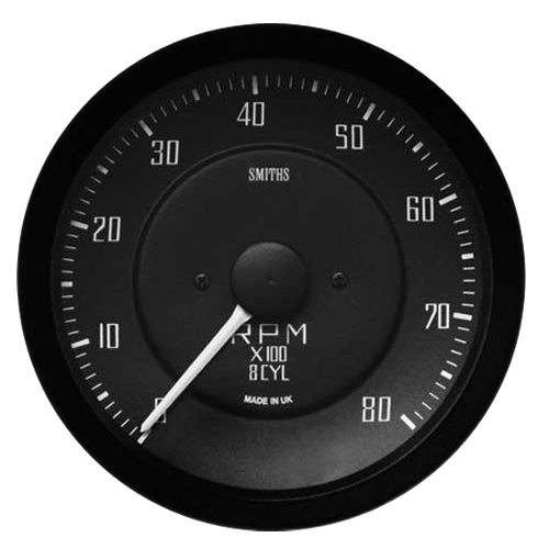 Smiths GT40 Black Bezel Tachometer, 100mm, 0-8000rpm Max