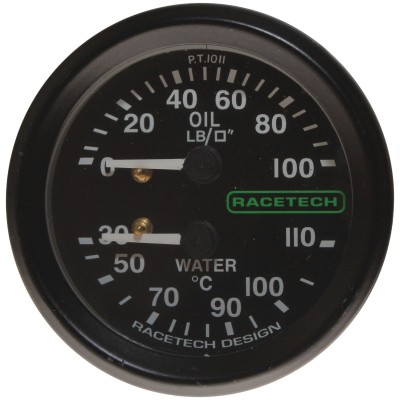 Racetech Mechanical Oil Pressure/Water Temperature Gauge 100 PSI / 110&deg;C