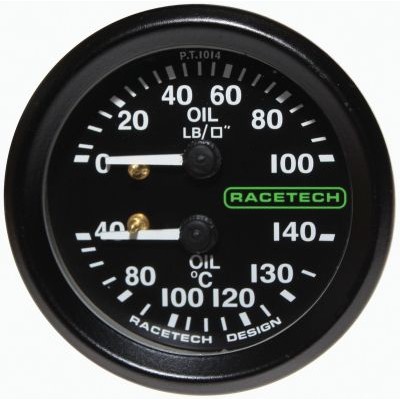 Racetech Mechanical Oil Pressure/Oil Temperature Dual Gauge 100 PSI / 140&deg;C