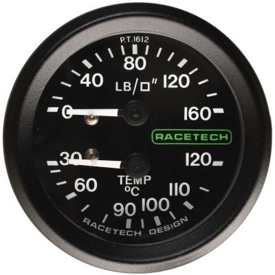Racetech Mechanical Pressure/Temperature Gauge 160 PSI / 120 &deg;C